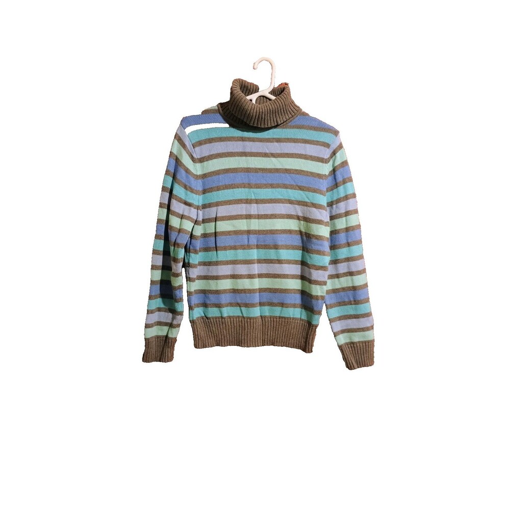Croft & Barrow Sweater Women Large Blues Striped Turtleneck Cotton Ladies